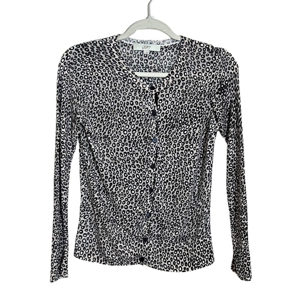 LOFT Animal Print‎ Lightweight Ramie Blend Cardigan Sweater Size Small Career - Picture 1 of 9